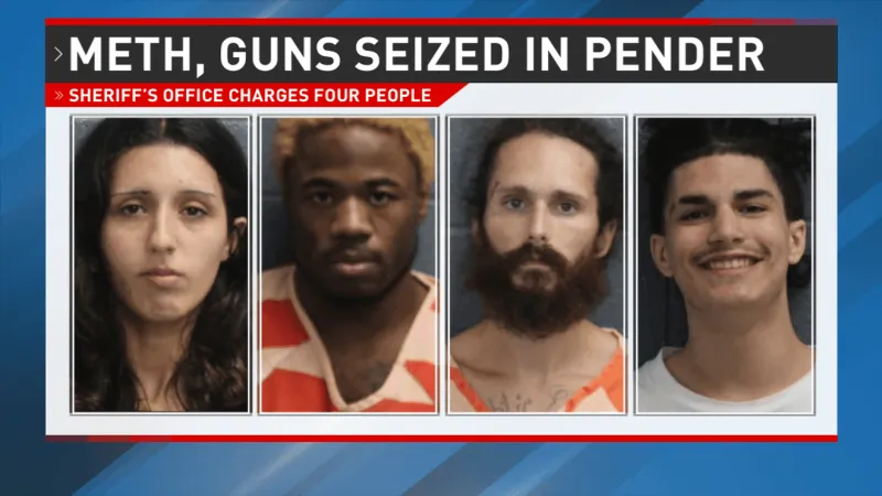 Four charged after deputies seize meth, five guns