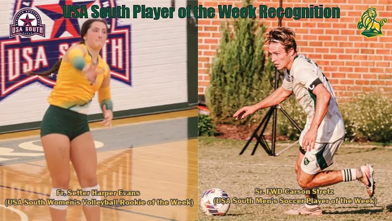 Stretz, Evans Score USA South Weekly Conference Accolades for Men's Soccer and Women's Volleyball