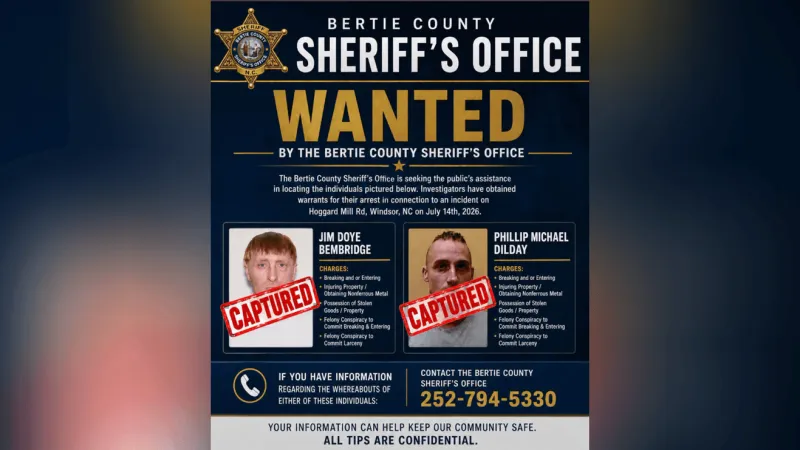 Second suspect in Bertie County break-in case returned from West Virginia, held no bond