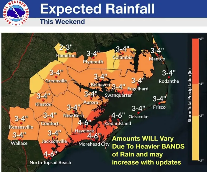 Up to 4 inches of rain, coastal flooding possible on the Outer Banks this weekend