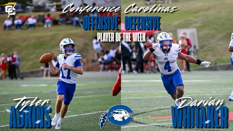Adkins and Whitaker Rack Up Conference Carolinas Football Player of the Week Awards Following Big Win Over North Greenville