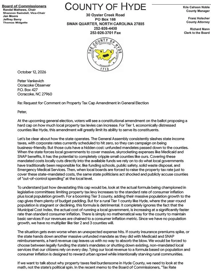 Request for comment on Property Tax Cap amendment in general election