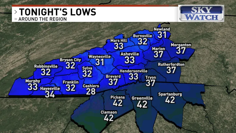 First freeze of fall expected in western North Carolina mountains Sunday morning