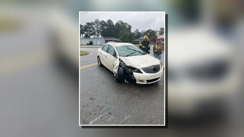 Vehicle overturns after striking light pole near Dobbs Street in Greene County