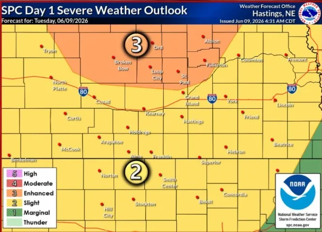 Enhanced Risk for severe weather issued for north central Nebraska