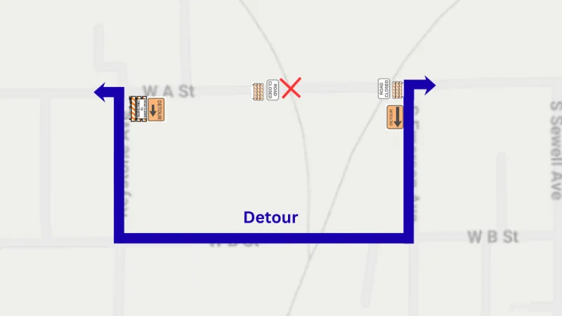 A Street closure in Hastings for BNSF crossing work