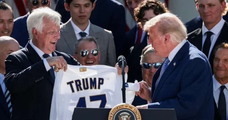 Dodgers visit White House, give World Series ring to Trump