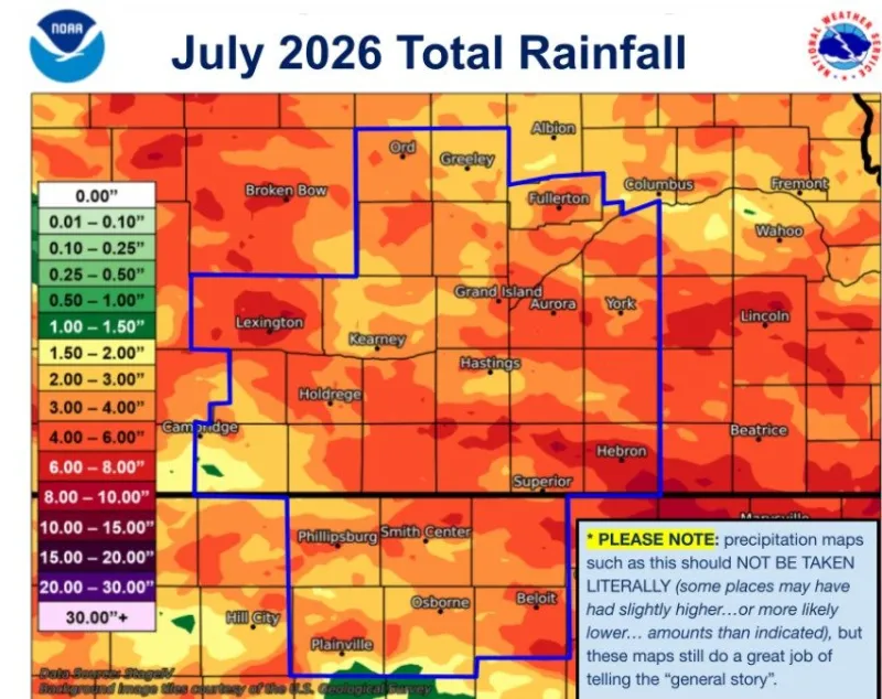 Over 60 percent of central Nebraska saw below normal precipitation in July