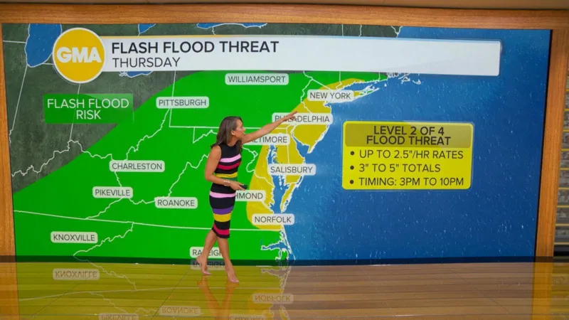 Severe storms and flood move east