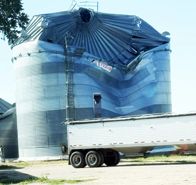 Wind crumples grain bins in northern Lincoln County