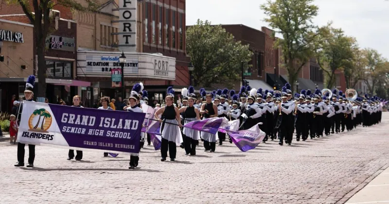 32 bands march in UNK Band Day Parade