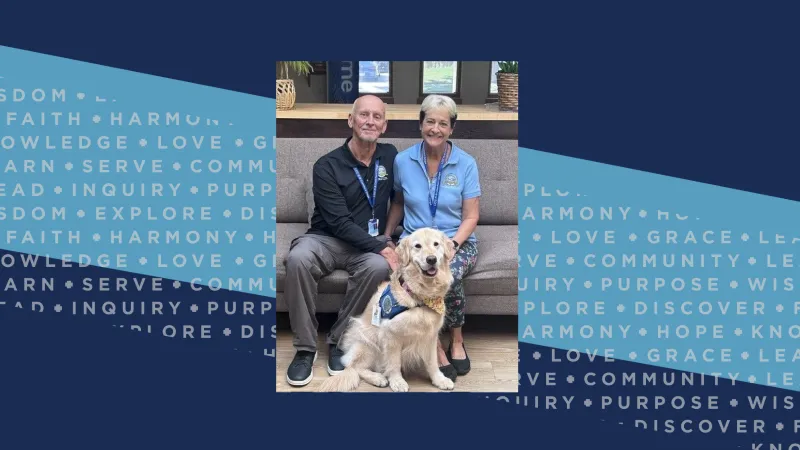 Timothy Schwan '72 and Joann (Raschefsky) Schwan '73 serve in retirement with Lutheran Church Charities Comfort Dog Ministry