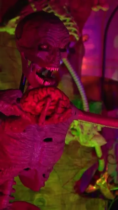 Spooky graveyard features amusing tombstones, two-headed skeleton (Video)