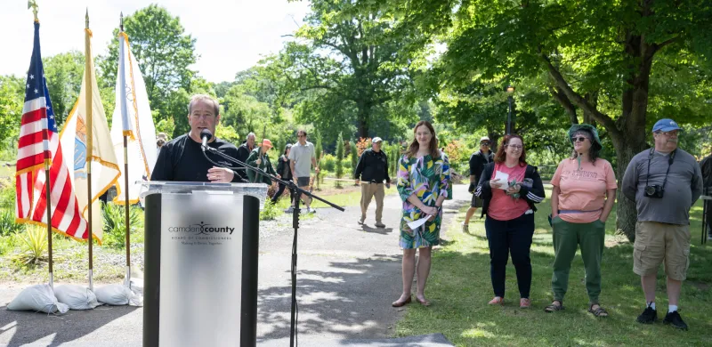 Commissioner Director Cappelli joined volunteers for garden cleanup in Collingswood
