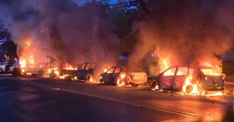 Utility pole fire scorches 7 cars in Hackensack, N.J.