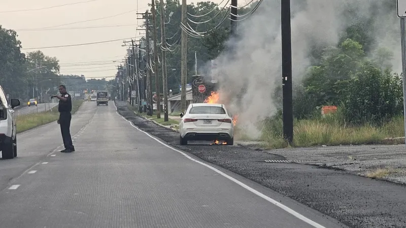 Car Catches Fire on Black Horse Pike Outside of EHT Fire Dept.