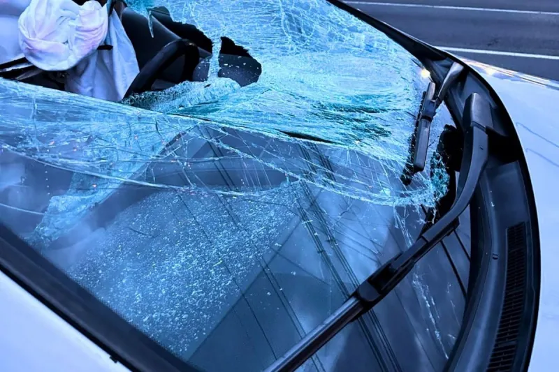 Loose tire flies across Route 1, crashes through windshield