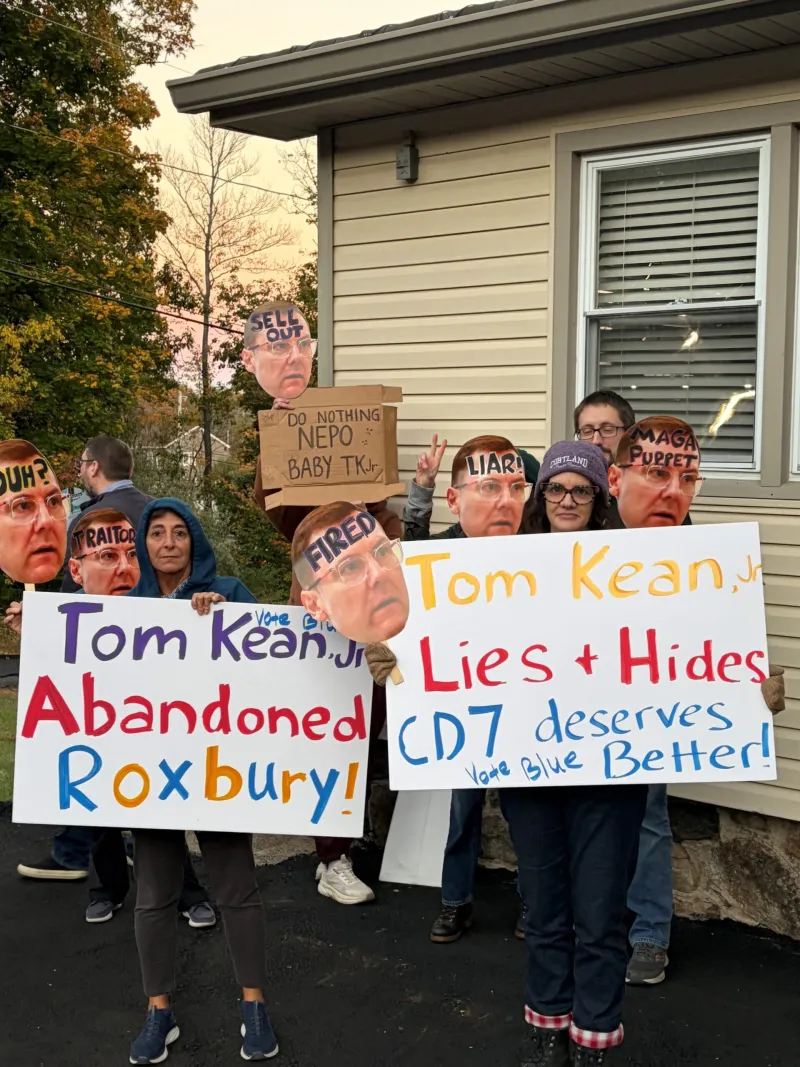 Protesters Give Chase (Geer) an Earful, as Kean Ducks Event
