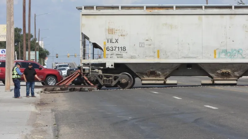 Derailed train blocking Amarillo Blvd after crossing road despite no railroad tracks