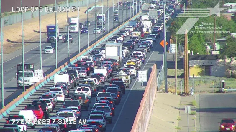 Backups worsened near Loop 375 and Fonseca as congestion grew after overnight work