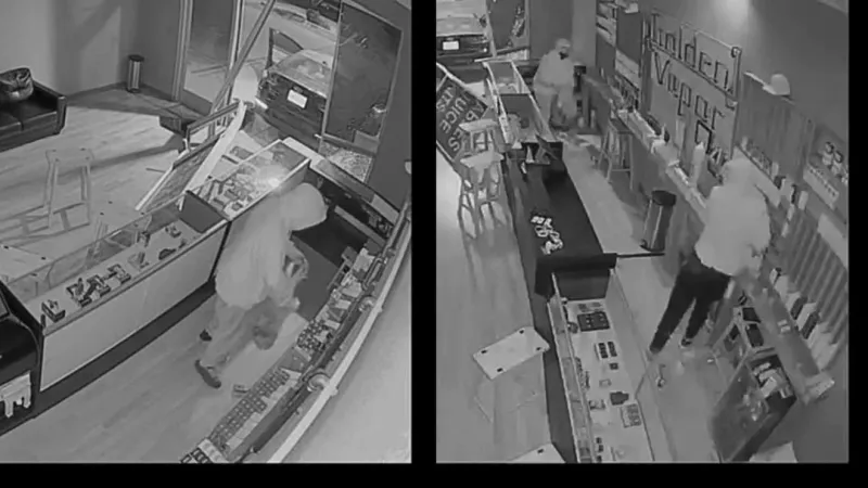 VIDEO: crash-n'-grab robbery of Central El Paso vape shop; $5K to $6K in losses