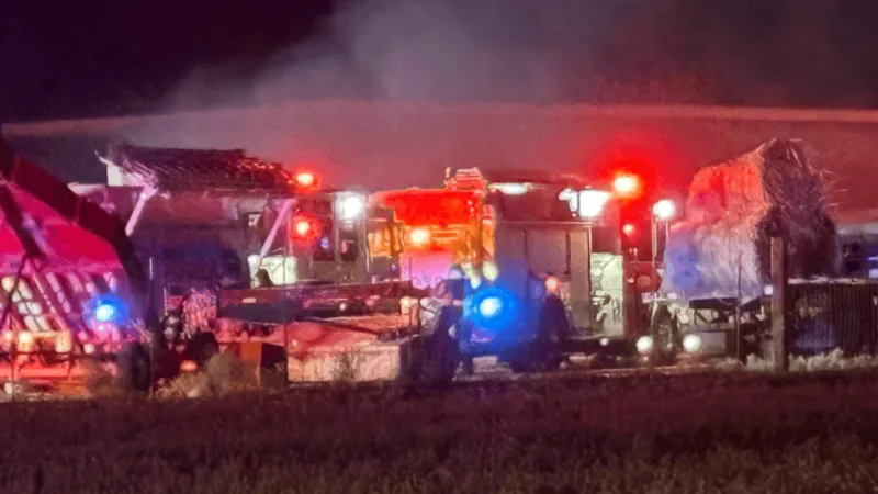 Firefighter units respond to a fire at Las Gemas Farms