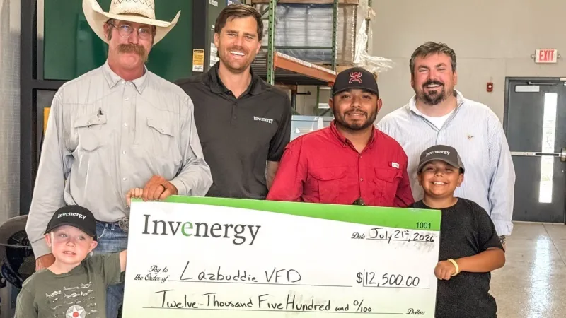 Invenergy donates $12,500 to Lazbuddie Volunteer Fire Department