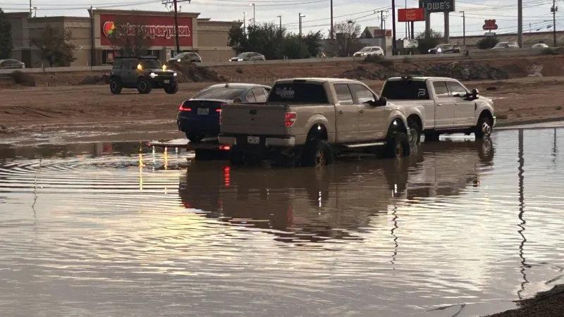 Flooded roadway closed, causing major traffic backup in far east El Paso