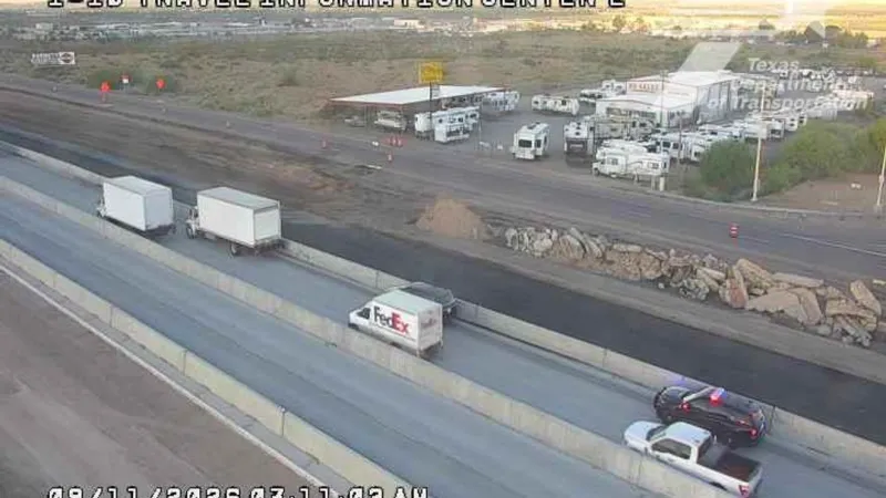 Eastbound right lane blocked at I-10 Travel Information Center by stalled vehicle Friday