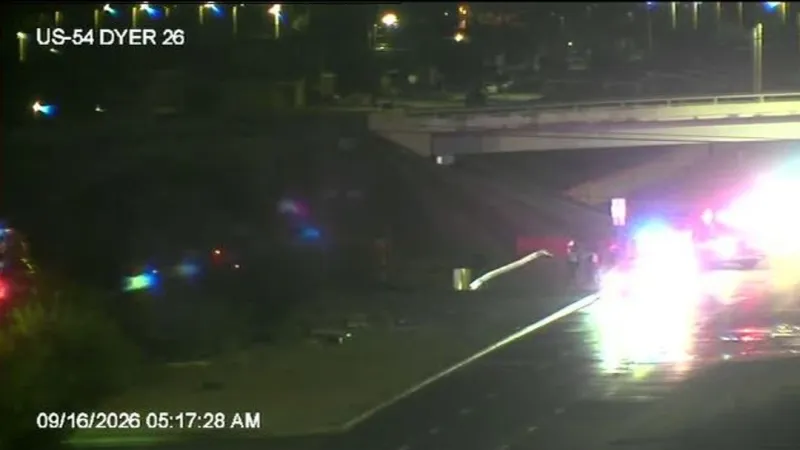 Right two lanes blocked after vehicle overturns on Gateway North at Dyer Wednesday