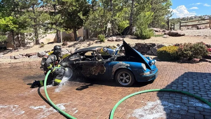 TMFR firefighters extinguish vehicle fire in ArrowCreek driveway; no injuries reported