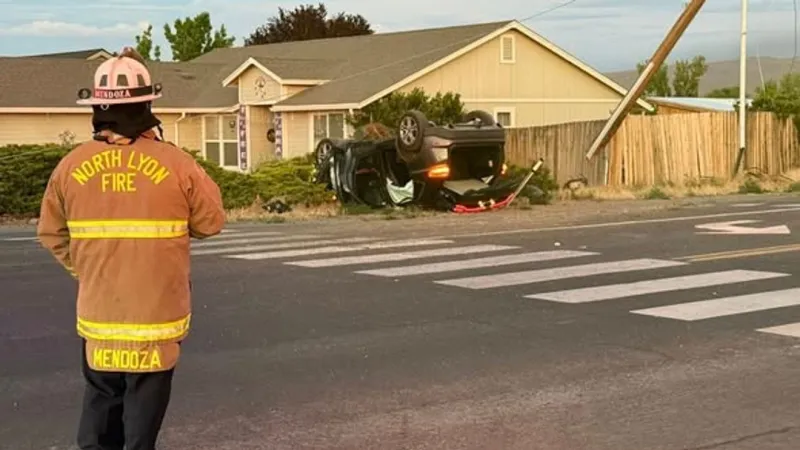Rollover crash near Farm District Road in Fernley damages power and telecom lines
