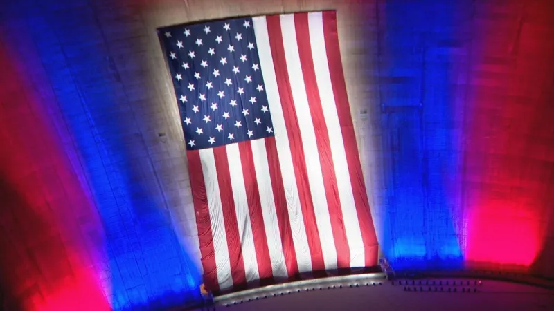 Repaired giant American flag returns to Hoover Dam