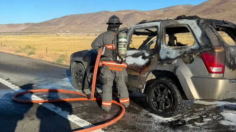 Jeep catches fire on I-80 near Fernley, no one hurt