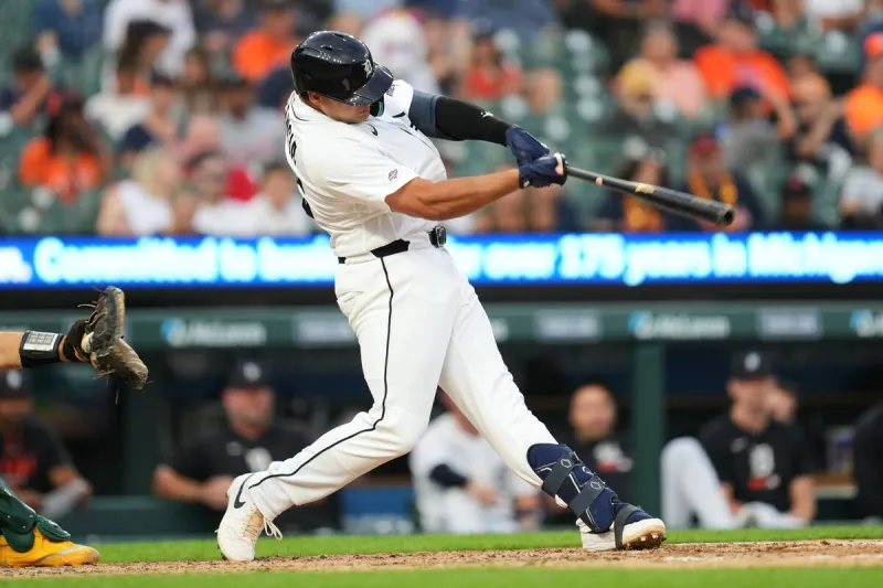 Tigers catcher homers in his 1st career at-bat in sweep of A's