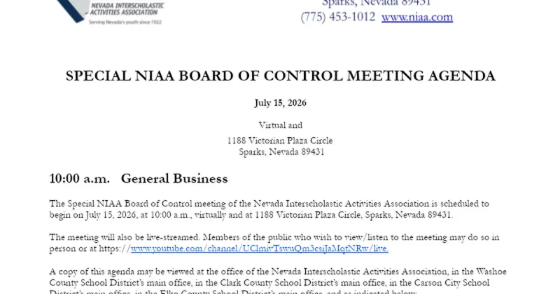 7/13/2026 10:00:00 AM - Special NIAA Board of Control Meeting - Nevada Interscholastic Activities Association