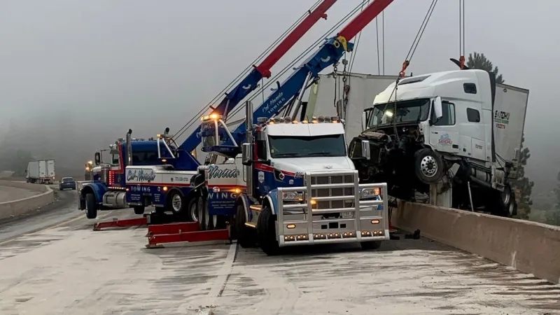 I-80 eastbound traffic turned around at Overland Trail after solo big rig crash