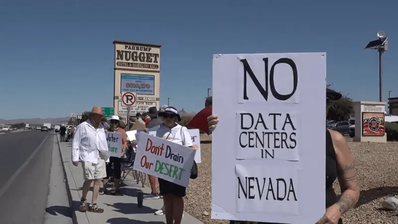 Protesters line Highway 160 in Pahrump over planned data center project