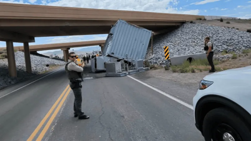 Lane cleared after equipment enclosure blocks under I-80 overpass in Fernley