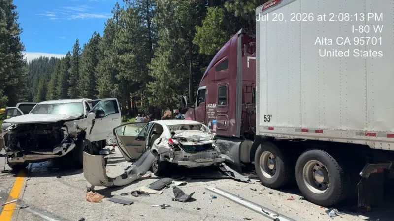 I-80 in Placer County reopens after 10-vehicle crash involving semi-truck