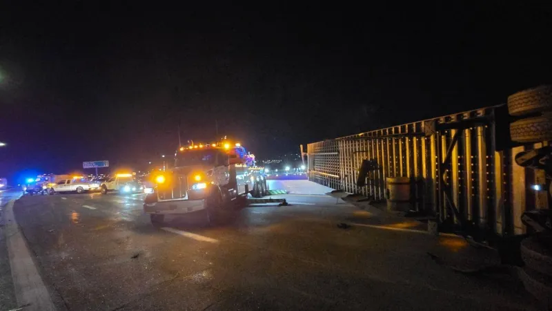 Crash involving semi-truck and street sweeper on I-80 at Prater Way closes lanes