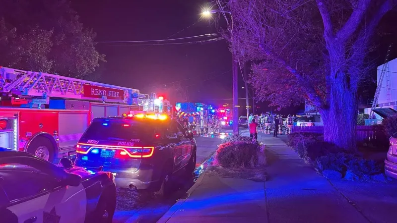 Reno firefighters battle Saturday night blaze on Locust Street; road closures in place