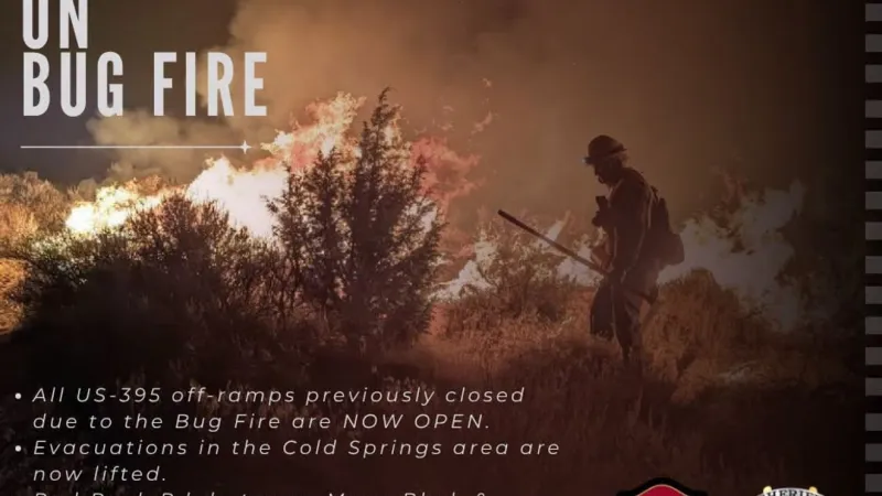 Evacuations lifted for Cold Springs as Bug Fire reaches 20% containment, per TMFR
