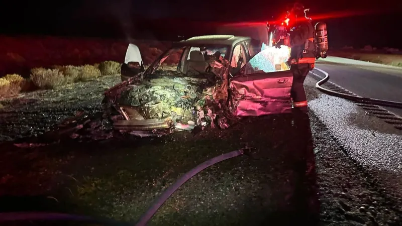 Head-on crash on US 95-A near Fernley sparks vehicle fire
