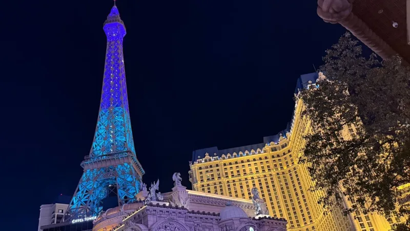 Las Vegas landmarks glow turquoise, purple for National Suicide Prevention Day