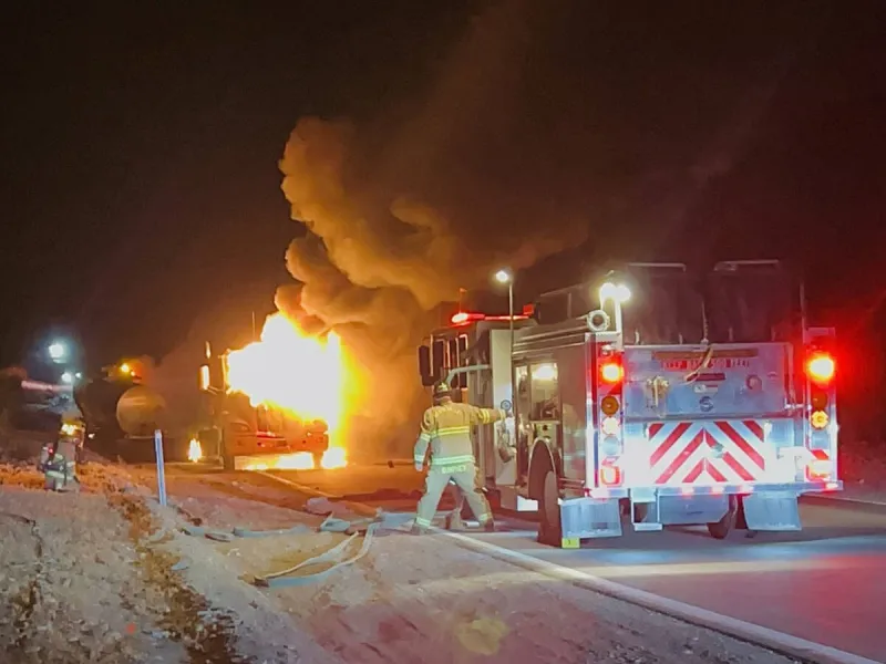 Tractor-trailer catches fire in Death Valley