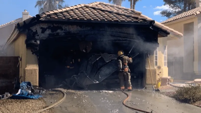 Clark County Fire respond to a garage fire in the Paradise Valley