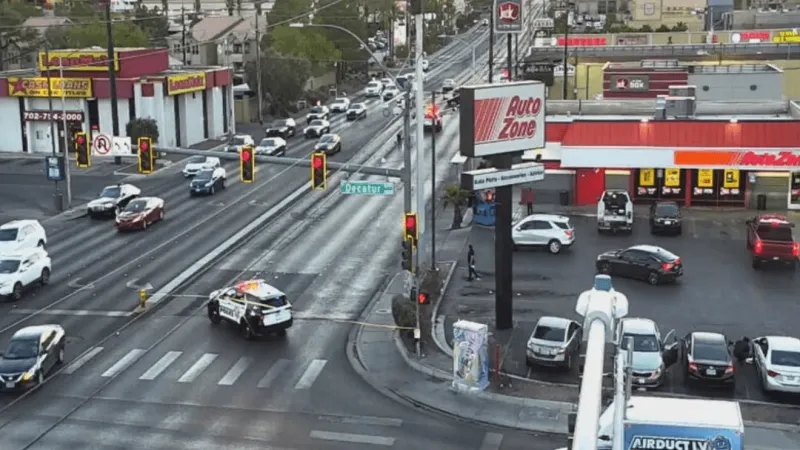 Pedestrian hospitalized after vehicle crash near Spring Mountain and Decatur
