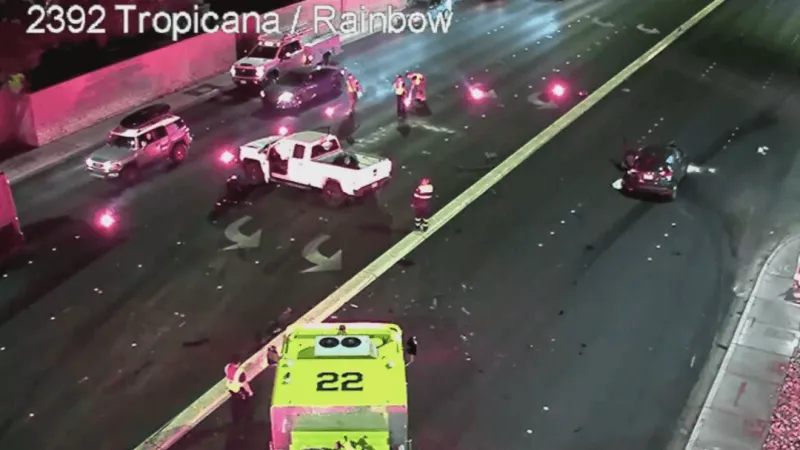 Las Vegas police respond to two-vehicle crash at Tropicana and Rainbow