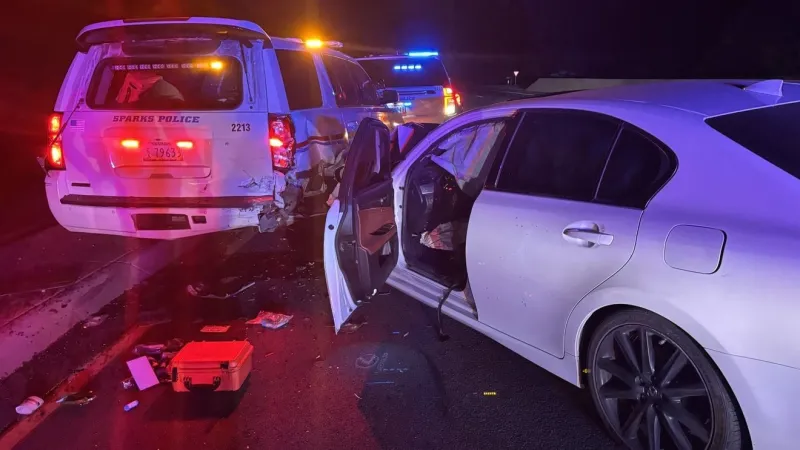 Driver suspected of DUI after crashing into Sparks police vehicles